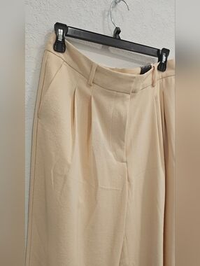 Worthington Cream High-Rise Pleated Wide-Leg Trousers